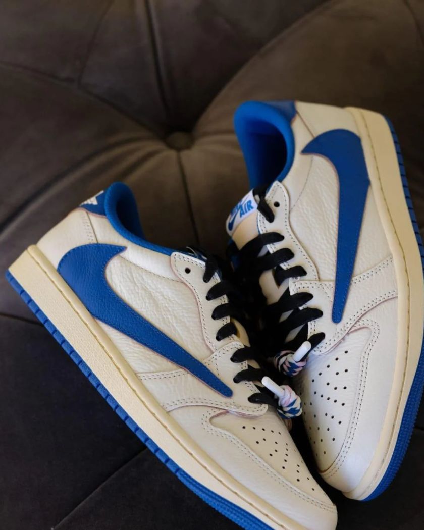 Air Jordan 1 Retro Low OG SP Fragment x Travis Scott Sail Military Blue - Imagen 5