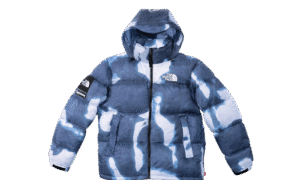 Supreme The North Face Bleached Denim Print Nuptse Jacket Blue