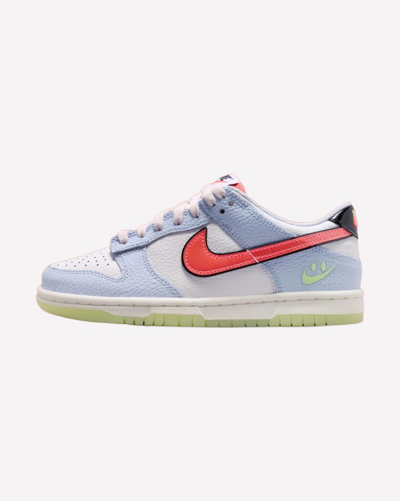 Nike Dunk Low Smiley Swoosh White Hydrogen Blue Crimson (GS)